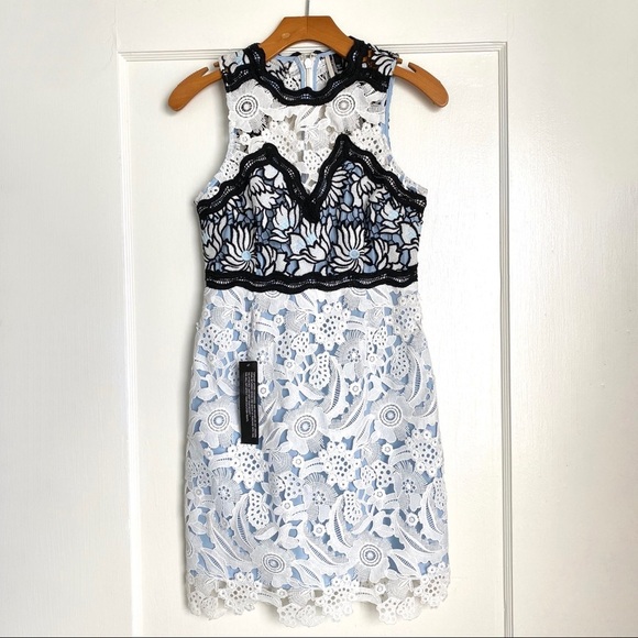 TOPSHOP Lace Mini Dress White Baby Blue size 4 - Picture 6 of 13